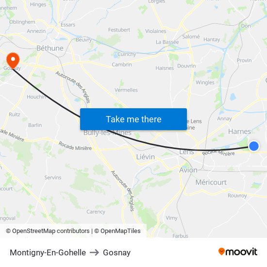 Montigny-En-Gohelle to Gosnay map