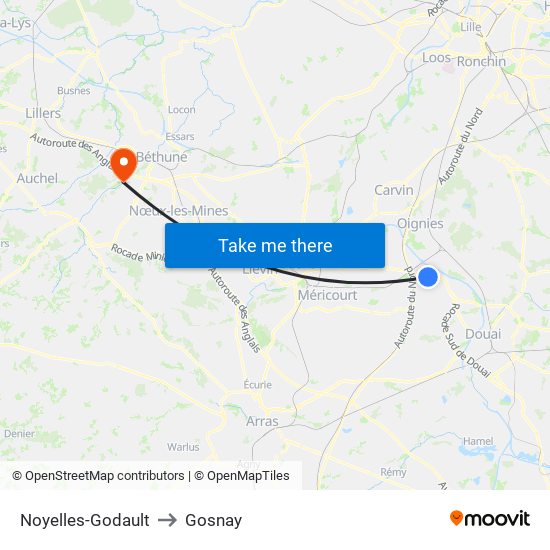 Noyelles-Godault to Gosnay map