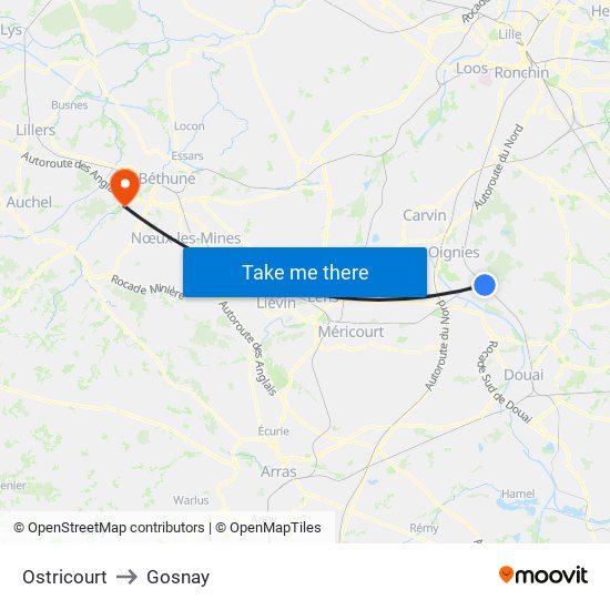 Ostricourt to Gosnay map