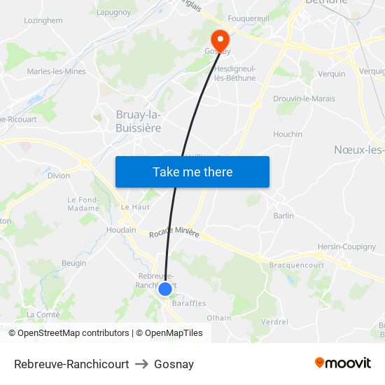 Rebreuve-Ranchicourt to Gosnay map