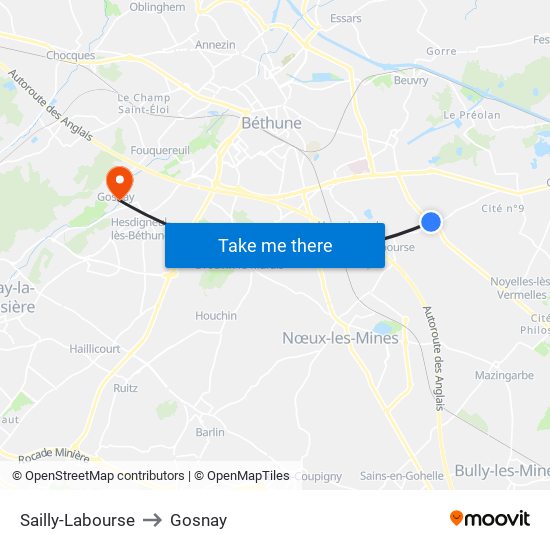 Sailly-Labourse to Gosnay map