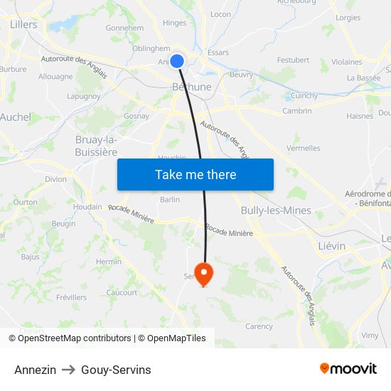 Annezin to Gouy-Servins map