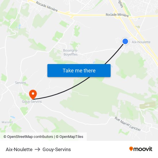 Aix-Noulette to Gouy-Servins map