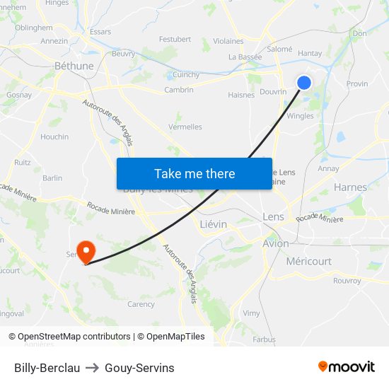 Billy-Berclau to Gouy-Servins map