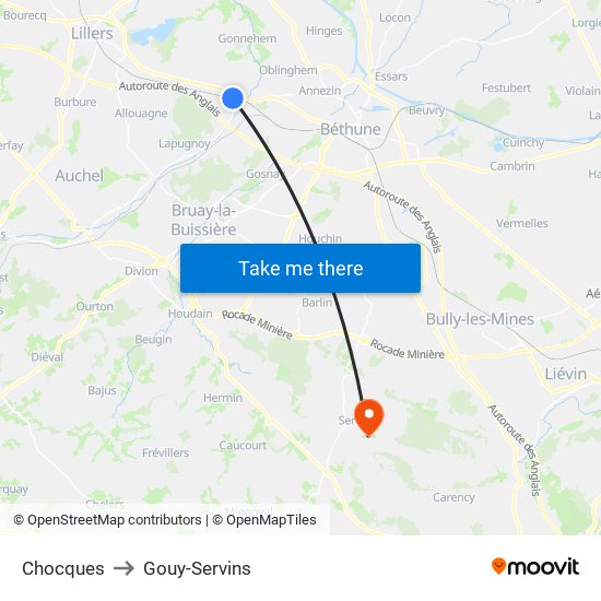 Chocques to Gouy-Servins map