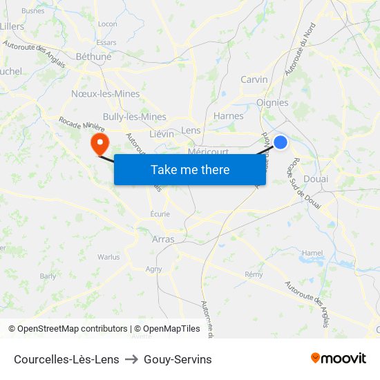 Courcelles-Lès-Lens to Gouy-Servins map