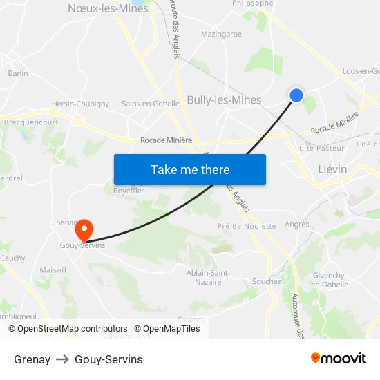 Grenay to Gouy-Servins map