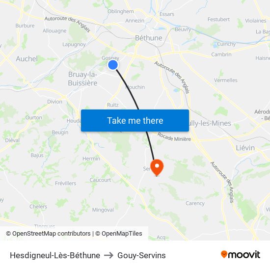 Hesdigneul-Lès-Béthune to Gouy-Servins map