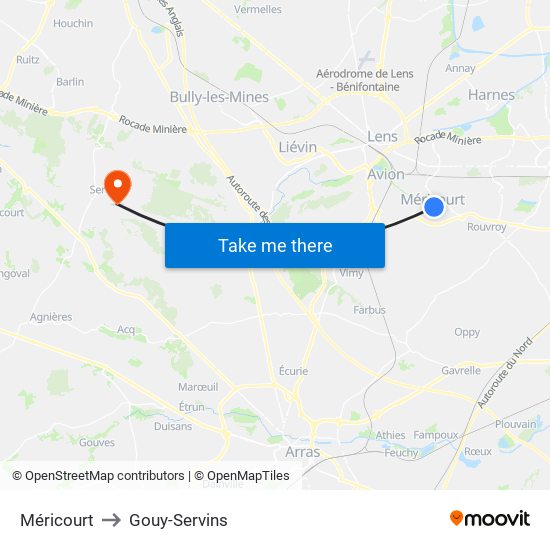 Méricourt to Gouy-Servins map