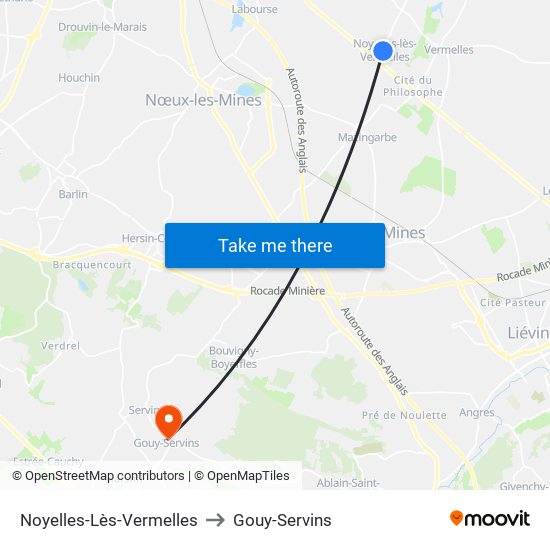 Noyelles-Lès-Vermelles to Gouy-Servins map