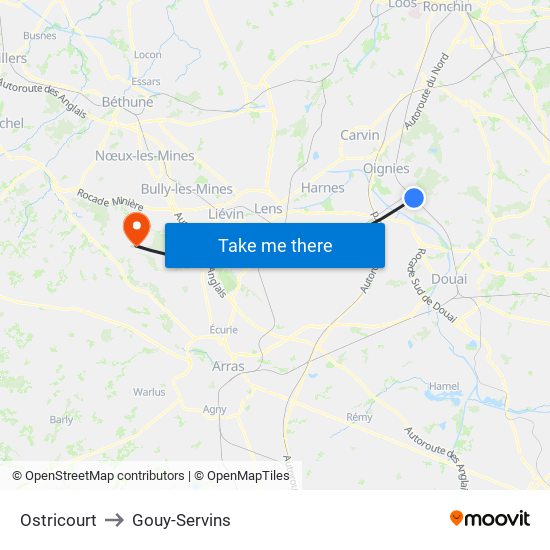 Ostricourt to Gouy-Servins map