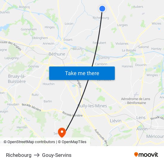 Richebourg to Gouy-Servins map