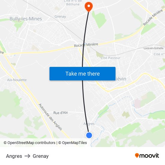 Angres to Grenay map