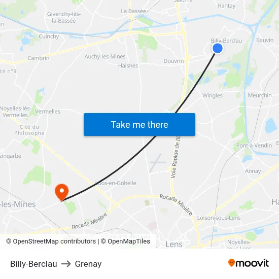 Billy-Berclau to Grenay map