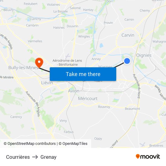 Courrières to Grenay map