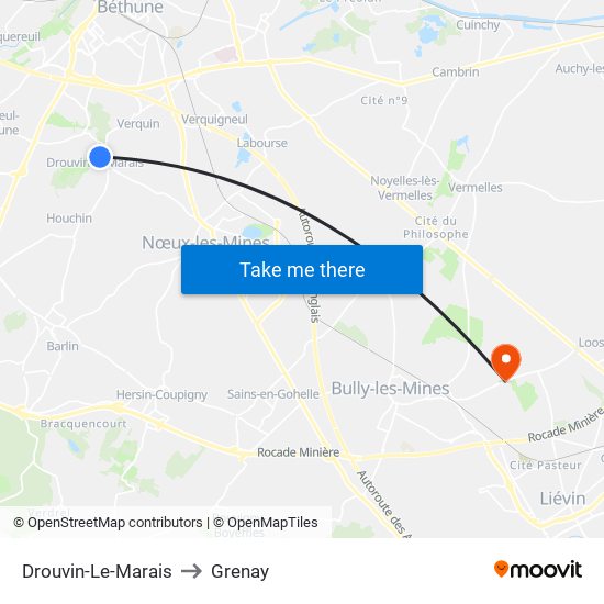 Drouvin-Le-Marais to Grenay map