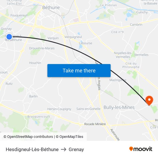 Hesdigneul-Lès-Béthune to Grenay map