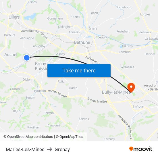 Marles-Les-Mines to Grenay map