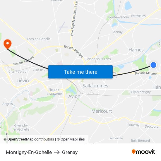 Montigny-En-Gohelle to Grenay map