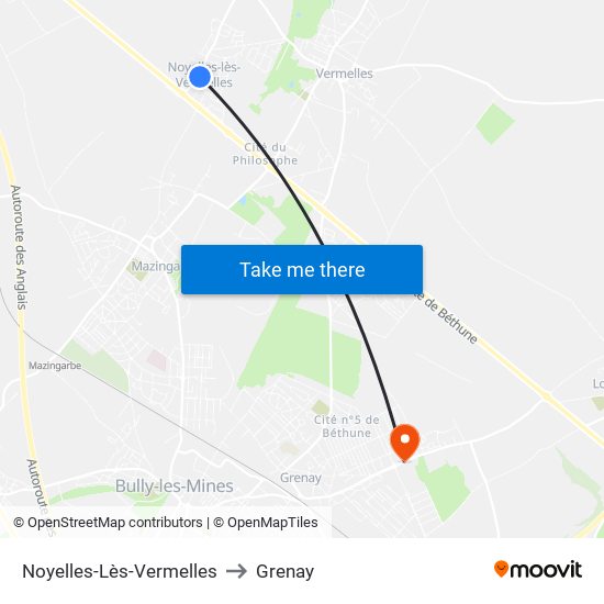 Noyelles-Lès-Vermelles to Grenay map