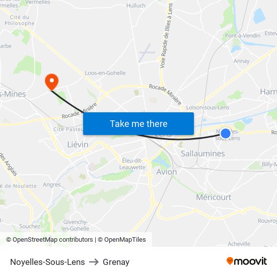 Noyelles-Sous-Lens to Grenay map