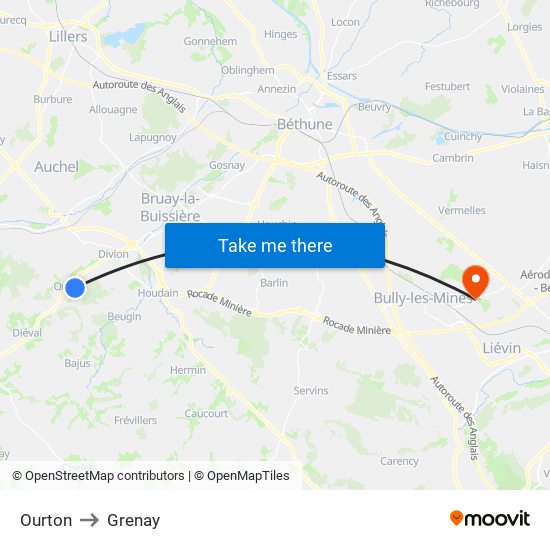 Ourton to Grenay map