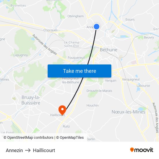 Annezin to Haillicourt map