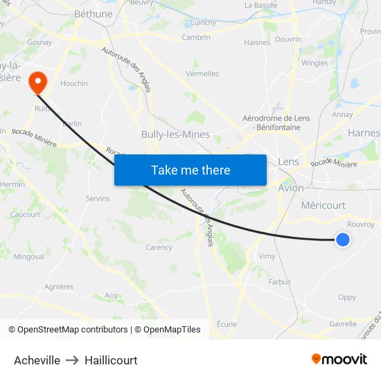 Acheville to Haillicourt map