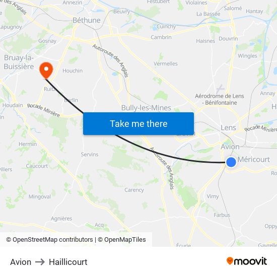 Avion to Haillicourt map