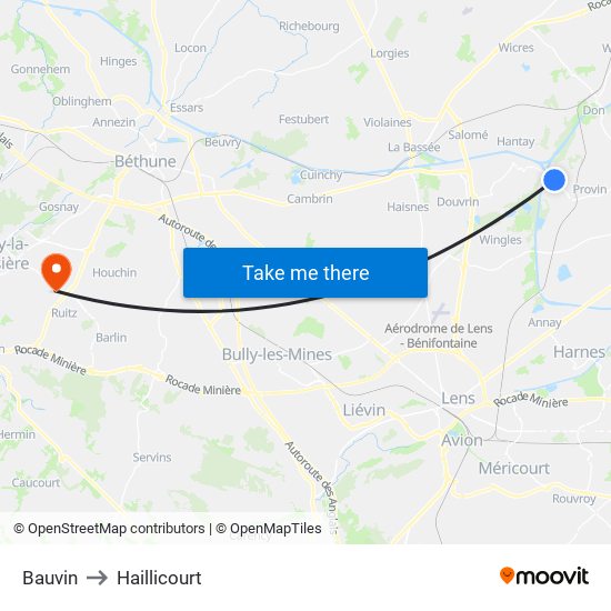 Bauvin to Haillicourt map