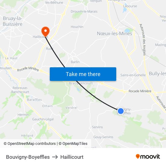 Bouvigny-Boyeffles to Haillicourt map