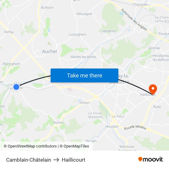 Camblain-Châtelain to Haillicourt map