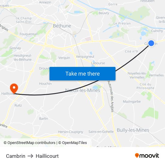 Cambrin to Haillicourt map