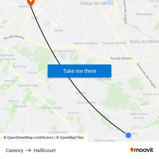 Carency to Haillicourt map