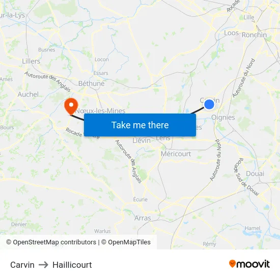Carvin to Haillicourt map