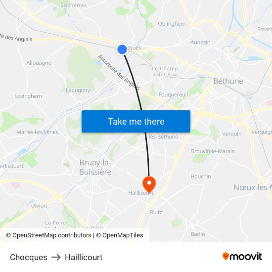 Chocques to Haillicourt map