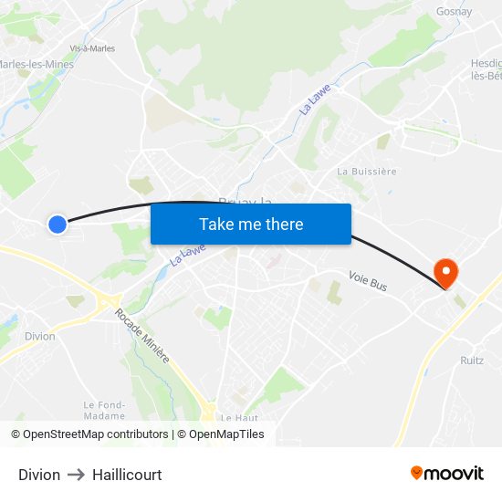 Divion to Haillicourt map