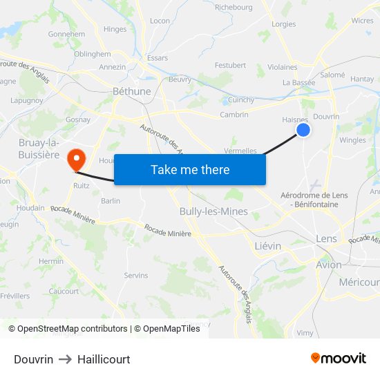 Douvrin to Haillicourt map