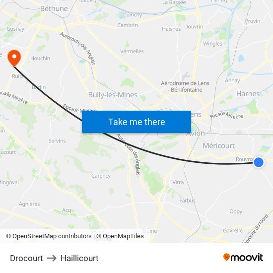 Drocourt to Haillicourt map