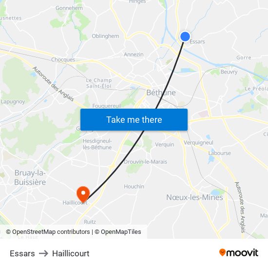 Essars to Haillicourt map