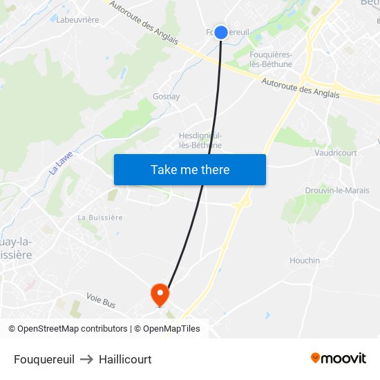 Fouquereuil to Haillicourt map