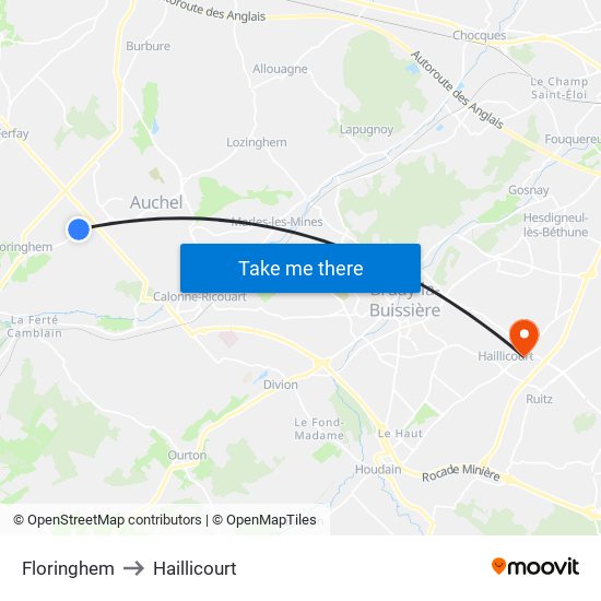 Floringhem to Haillicourt map