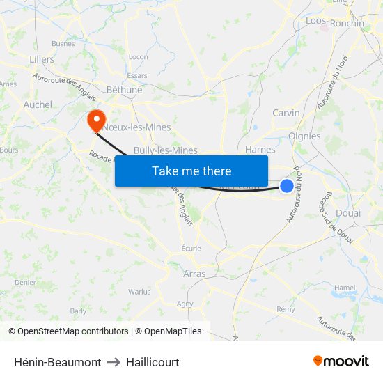 Hénin-Beaumont to Haillicourt map