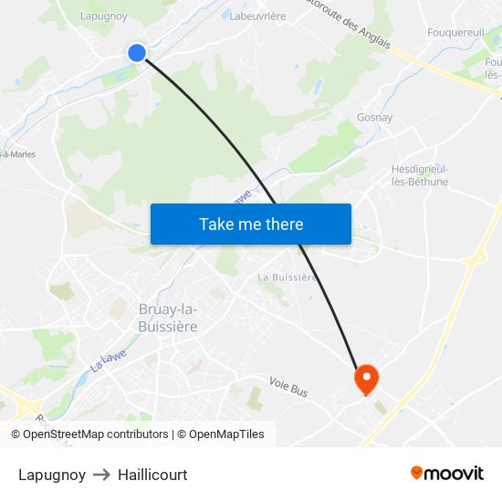 Lapugnoy to Haillicourt map