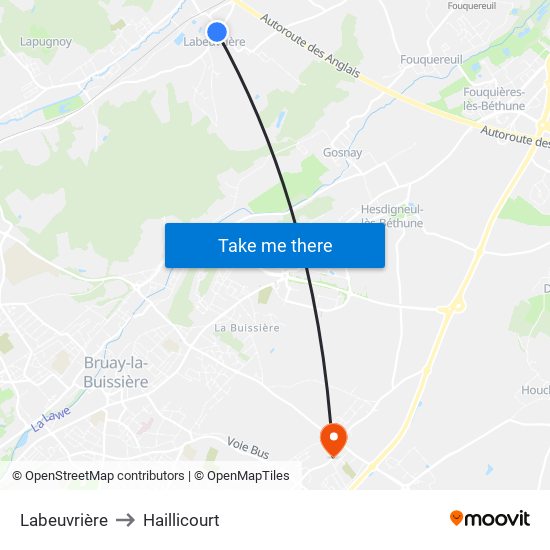 Labeuvrière to Haillicourt map