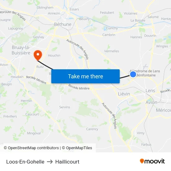 Loos-En-Gohelle to Haillicourt map