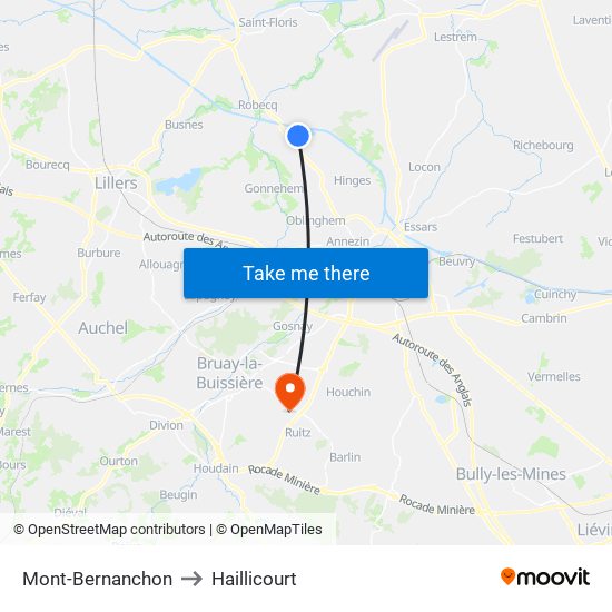 Mont-Bernanchon to Haillicourt map