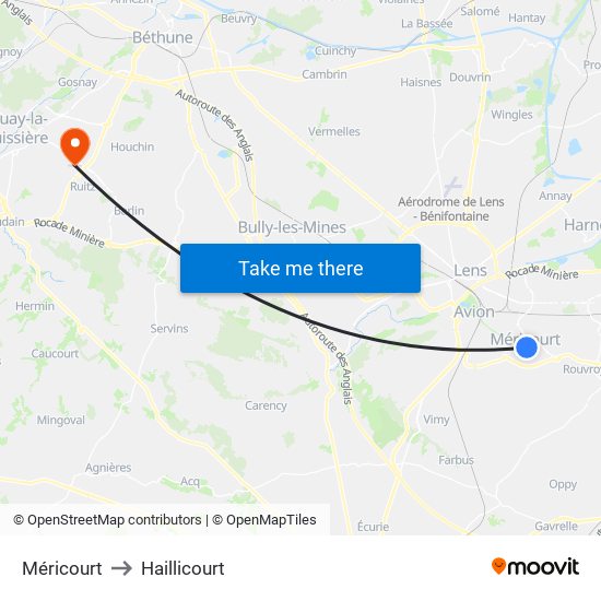 Méricourt to Haillicourt map