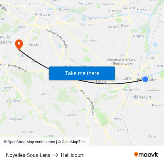 Noyelles-Sous-Lens to Haillicourt map