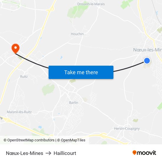 Nœux-Les-Mines to Haillicourt map